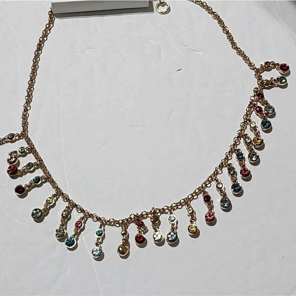 J. Crew Gold Tone Multicolor Crystal Fringe‎ Dangle Statement Necklace NEW